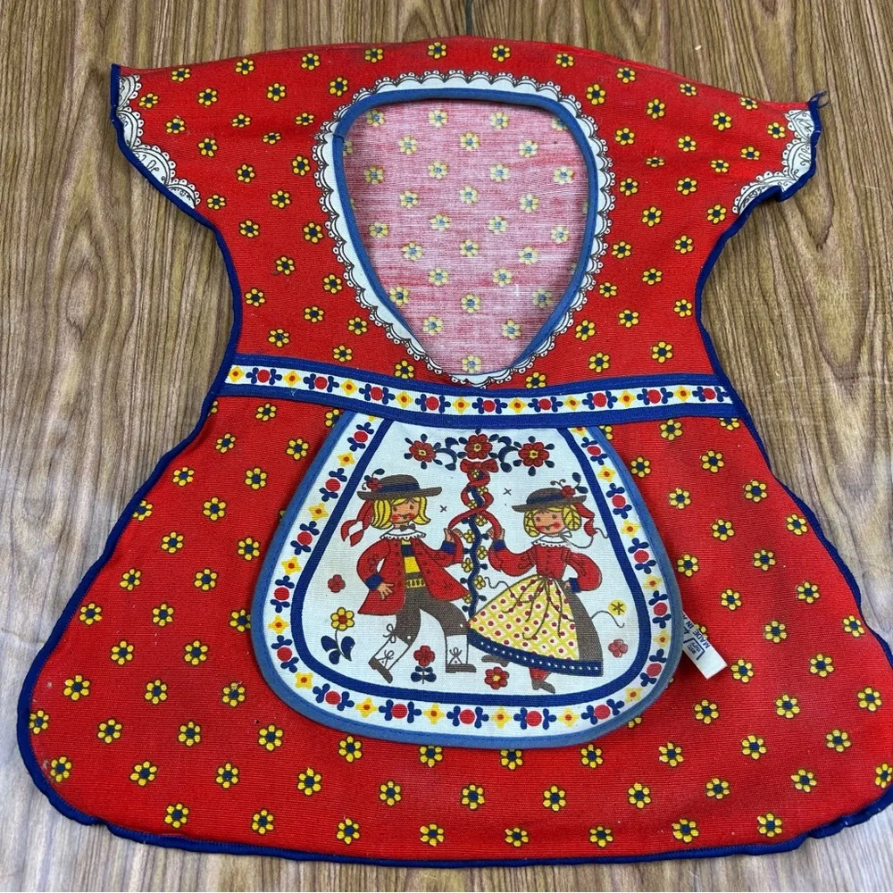 Vintage Clothespin Bag Red Floral Dress Apron Made in Austria